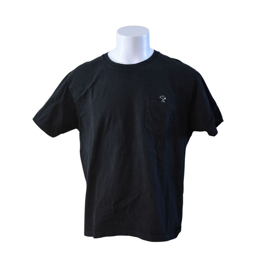 Kaws X Peanuts Pocket Tee Black Snoopy Cartoon Mens XXL